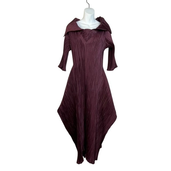 Mashiah Dresses & Skirts - Mashiah Pleated Midi Dress Burgundy V Neck Dolman Sleeve Womens Size M Artsy